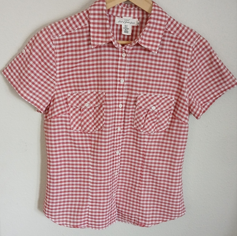 L.O.G.G. by H&M: Women's Red & White Gingham Button Down Shirt